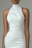 Simple High Neck Bodycon White Graduation Dress