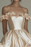 Off The Shoulder Champagne A Line Ruffled Graduation Dress