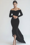 Off The Shoulder Mermaid Long Sleeves Black Tie Dress