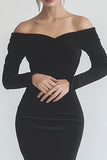 Off The Shoulder Mermaid Long Sleeves Black Tie Dress