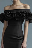 Bodycon Off The Shoulder Ruffled Black Tie Dress