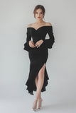 Sheath Off The Shoulder Black Tie Dress