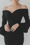 Black Chiffon Long Sleeve Formal Dress with Ruffles