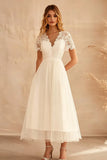 A Line V-Neck Lace Ivory Graduation Dress