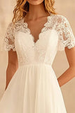 A Line V-Neck Lace Ivory Graduation Dress