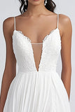 A Line Chiffon White Graduation Dress with Slit