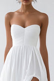 Strapless A Line Simple White Graduation Dress with Slit