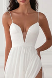 Chiffon Simple White Graduation Dress with Slit