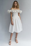 Off the Shoulder Satin A Line Ruffled Little White Dress