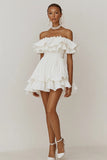 Off the Shoulder Pleated Ruffled Little White Dress