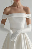 Off the Shoulder Satin A Line Little White Dress