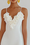 Satin Ruffled Bodycon Little White Dress