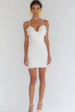 Bodycon Simple Little White Dress With Ruffles