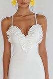 Bodycon Simple Little White Dress With Ruffles