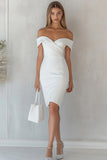 Off The Shoulder Bodycon Satin Little White Dress