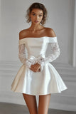 Off The Shoulder A Line Long Sleeves Little White Dress