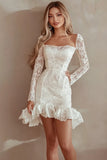 Bodycon Ivory Long Sleeves Lace Graduation Dress