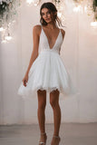 Sparkly A Line V Neck Little White Dress