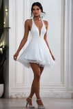 Halter A Line Chiffon Little White Dress
