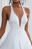 Halter A Line Chiffon Little White Dress