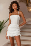 A Line Tiered Spaghetti Straps Little White Dress