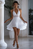 Halter A Line Simple Chiffon Little White Dress