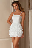 White Bodycon Tiered Short Graduation Dress