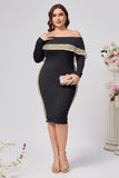 Off The Shoulder Bodycon Black Long Sleeves Mother Of Bride Dress