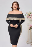 Off The Shoulder Bodycon Black Long Sleeves Mother Of Bride Dress