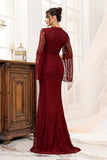 Mermaid Burgundy Lace Mother Of Bride Dress With Slit