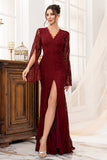 Mermaid Burgundy Lace Mother Of Bride Dress With Slit