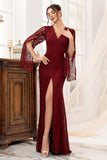 Mermaid Burgundy Lace Mother Of Bride Dress With Slit