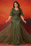 Sparkly Olive Mermaid Plus Size Mother Of The Bride Dress