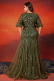 Sparkly Olive Mermaid Plus Size Mother Of The Bride Dress