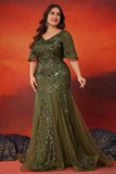 Sparkly Olive Mermaid Plus Size Mother Of The Bride Dress