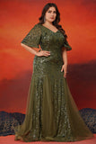 Sparkly Olive Mermaid Plus Size Mother Of The Bride Dress