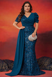 Sparkly Mermaid Blue V Neck Mother Of The Bride Dress
