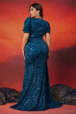 Sparkly Mermaid Blue V Neck Mother Of The Bride Dress