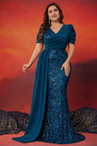 Sparkly Mermaid Blue V Neck Mother Of The Bride Dress