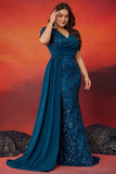 Sparkly Mermaid Blue V Neck Mother Of The Bride Dress