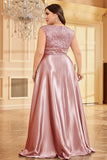 Blush Pink A Line V Neck Satin Mother Of The Bride Dress