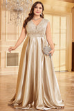 Blush Pink A Line V Neck Satin Mother Of The Bride Dress