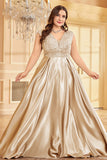 Blush Pink A Line V Neck Satin Mother Of The Bride Dress