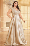 Blush Pink A Line V Neck Satin Mother Of The Bride Dress