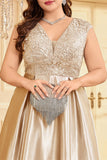 Blush Pink A Line V Neck Satin Mother Of The Bride Dress