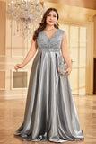 Blush Pink A Line V Neck Satin Mother Of The Bride Dress