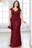 Burgundy Sheath Plus Size Sequin Mother Of The Bride Dress