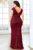Burgundy Sheath Plus Size Sequin Mother Of The Bride Dress