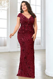 Burgundy Sheath Plus Size Sequin Mother Of The Bride Dress