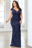 Burgundy Sheath Plus Size Sequin Mother Of The Bride Dress